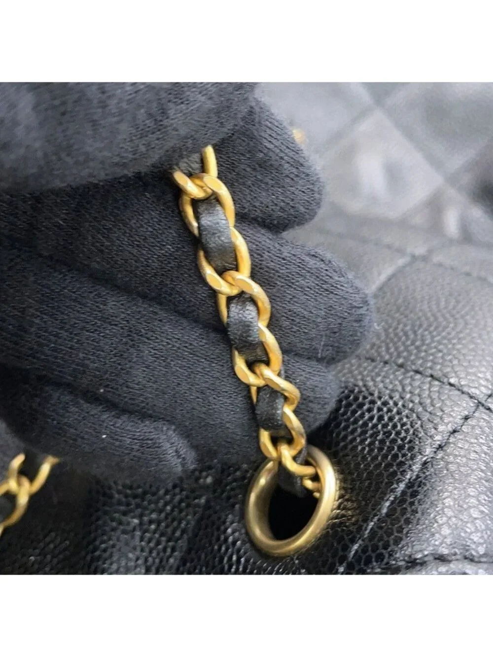 Chanel Chain Shoulder Bag 25 CC Logo Quilted Caviar Leather Black
